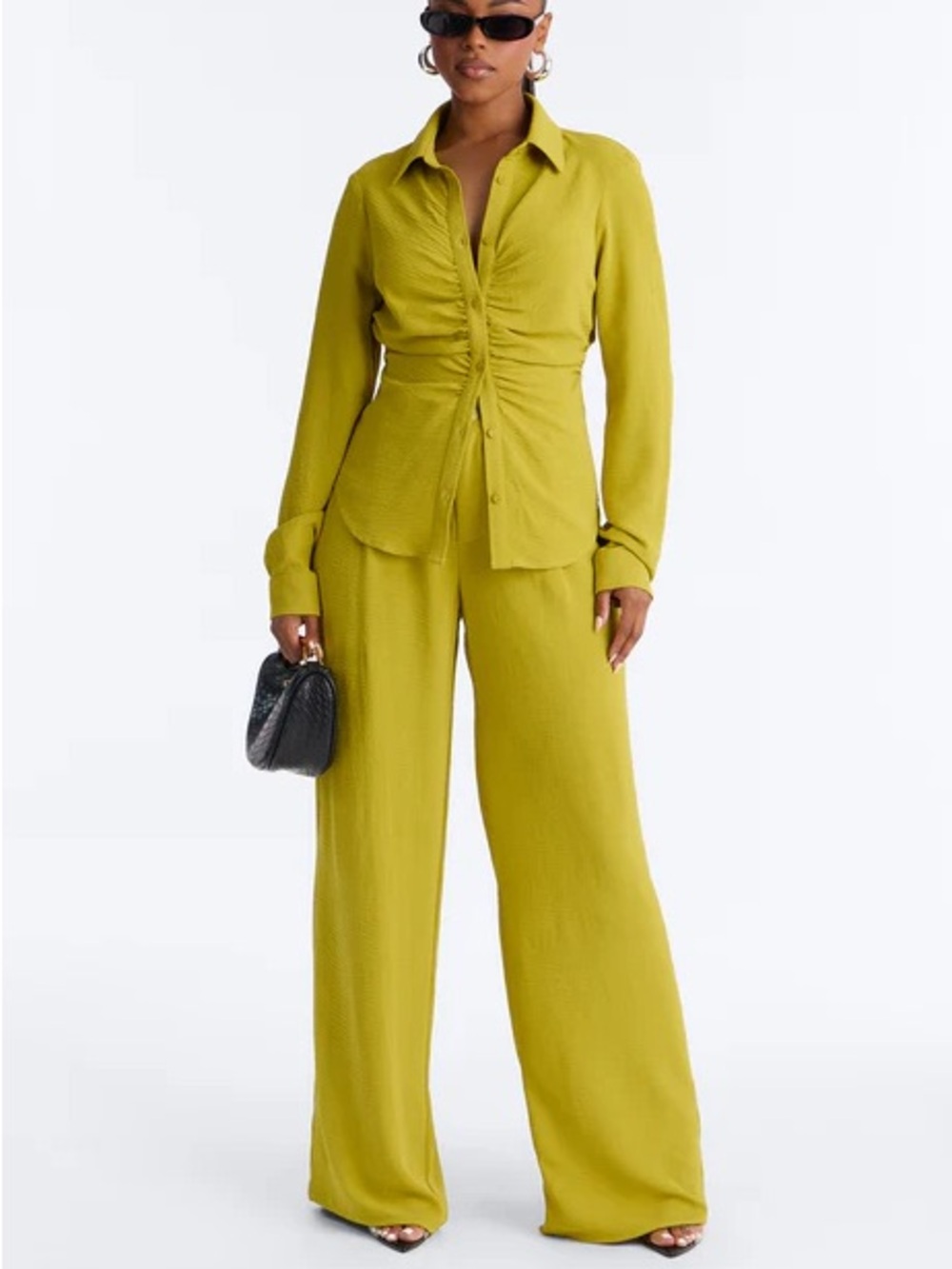Makenzie Ruched Pant Set - Chartreuse